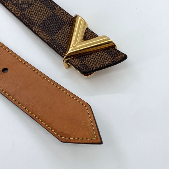 Louis Vuitton Damier Ebene Belt With Gold V-Buckle 80/32 Made In Spain - Picture 5 of 8